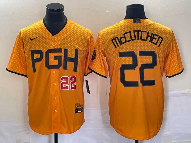 Men%27s Pittsburgh Pirates #22 Andrew McCutchen Number Gold 2023 City Connect Stitched Jersey 2->new york yankees->MLB Jersey